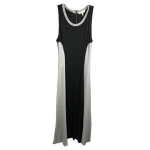 Monteau Maxi Dress Womens Size Medium‎ Black Gray Paneled Zip Up Scoop Neck